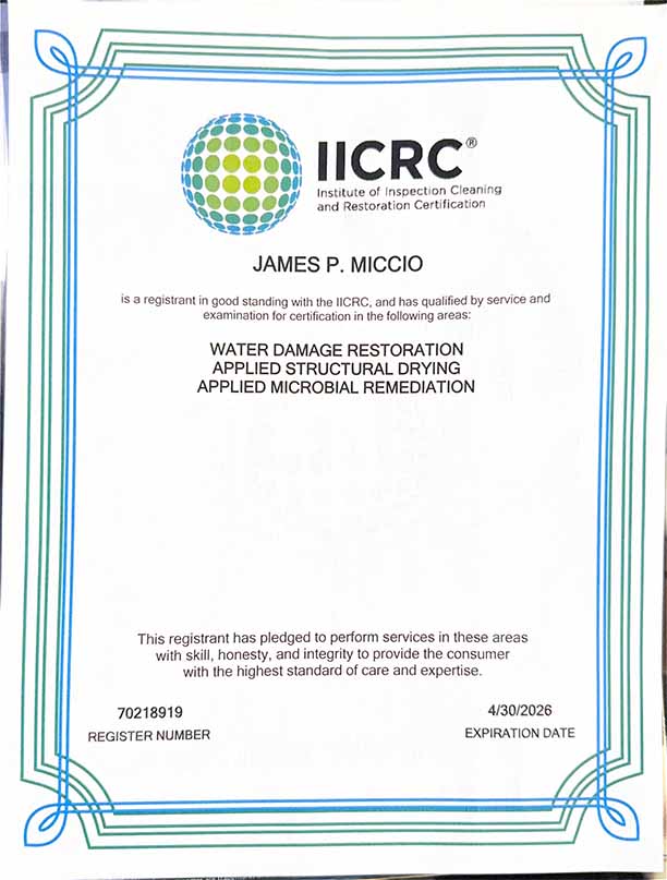 James Miccio IICRC License